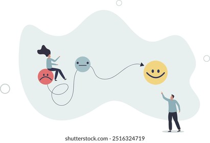 Evolução de emoções e desenvolvimento de sentimento psicológico.Encontrar solução mental com terapia e support.flat design com as pessoas.