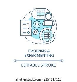 Evolving and experimenting turquoise concept icon. Big data. ICT literacy level abstract idea thin line illustration. Isolated outline drawing. Editable stroke. Arial, Myriad Pro-Bold fonts used