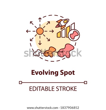 Evolving spot concept icon. Melanoma warning symptomes. Changing color, size and shape mole idea thin line illustration. Vector isolated outline RGB color drawing. Editable stroke