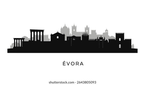 Evora Portugal Skyline Silhueta Cidade Minimalista.