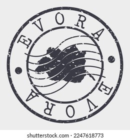 Evora, Portugal Stamp Travel Passport. Design Retro Symbol Country. Old Vintage Postmark.