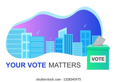 E-voting concept and Cityscape, your Vote matters, flat modern Vector banner, Landing page template