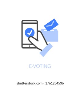 Símbolo del voto electrónico con un smartphone, una urna y un sobre de votación. Fácil de usar para su sitio web o presentación.