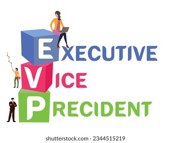 EVP. Executive Vice President. Concept with block colored, keyword, people and icons. Flat vector illustration. Isolated on white.