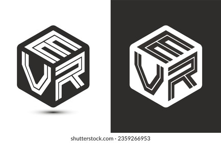 Diseño del logotipo de letras EVR con el logotipo del cubo ilustrador, logotipo vectorial estilo moderno de superposición de tipos de letra del alfabeto. Icono del logotipo de Premium Business. Color blanco sobre fondo negro
