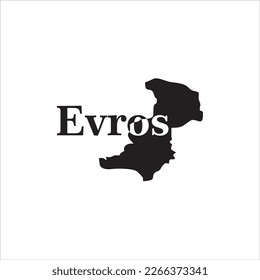 Mapa Evros y diseño de letras negras sobre fondo blanco
