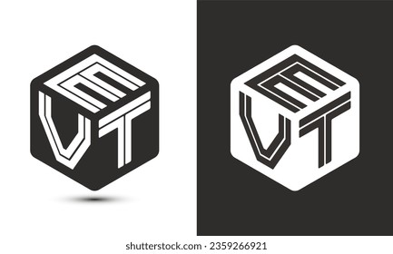 EVT letter logo design with illustrator cube logo, vector logo modern alphabet font overlap style. Premium Business logo icon. White color on black background