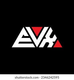 EVX triangle letter logo design with triangle shape. EVX triangle logo design monogram. EVX triangle vector logo template with red color. EVX triangular logo Simple, Elegant, and Luxurious design.