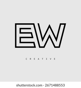 EW Creative Letter Logo – Minimal Line Monogram in Black Outline for Modern Branding Identity Design.