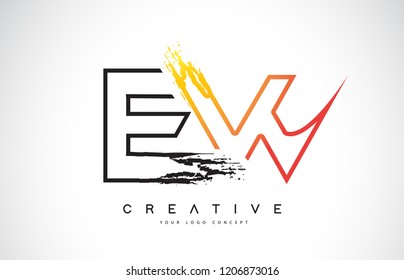 EW Creative Modern Logo Design Vetor with Orange and Black Colors. Monogram Stroke Letter Design.