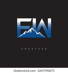 EW Creative Mountain Logo Bold Gradient Letter mark Branding Design for Business Outdoor Brands