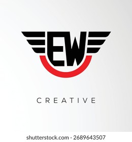 Logotipo de letra de alas creativas de EW con escudo moderno - poderoso símbolo de negocios y marca	
