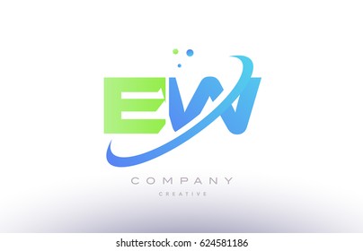 ew e w alphabet green blue swoosh letter company logo vector icon design template