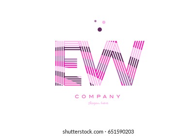ew e w alphabet letter logo pink purple line font creative text dots company vector icon design template