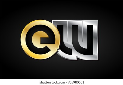 EW E W gold golden silver alphabet letter metal metallic grey black white background combination join joined together logo vector creative company identity icon design template modern