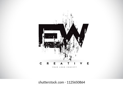 EW E W Grunge Brush Letter Logo Design in Black Colors. Creative Brush Letters Vector Illustration.