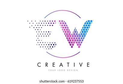 EW E W Pink Magenta Dotted Bubble Letter Logo Design. Dots Lettering Vector Illustration