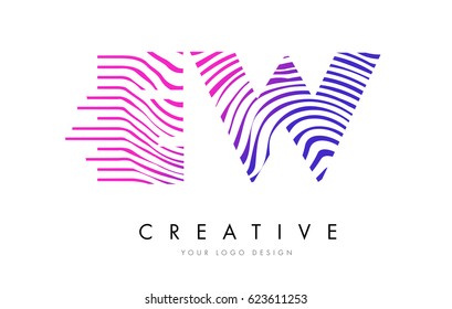 EW E W Zebra Letter Logo Design with Black and White Stripes Vector