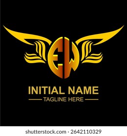 EW Golden Wing Emblem Logo with elegant gold wings, sleek and modern design. Ideal for branding, creative projects, luxury businesses, or artistic ventures.