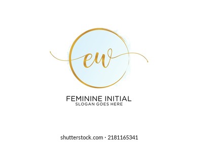 Logo de escritura manual EW con la firma de vector de plantilla de círculo, boda, moda, floral y botánica con plantilla creativa.