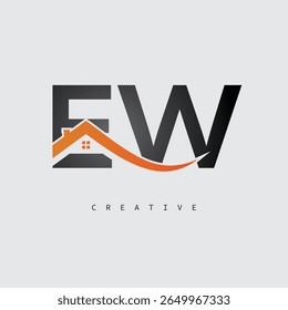 EW House Letter Logo – Creative Real Estate Monogram with Roof Shape and Home Icon for Property, Architecture and Modern Branding Identity