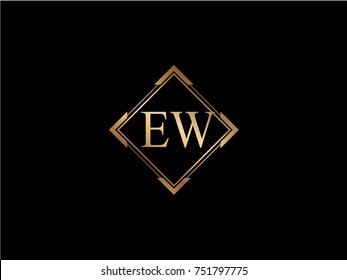 EW initial letter diamond shape golden logo