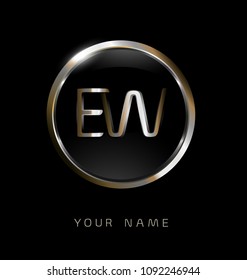 EW initial letters with circle elegant logo golden silver black background