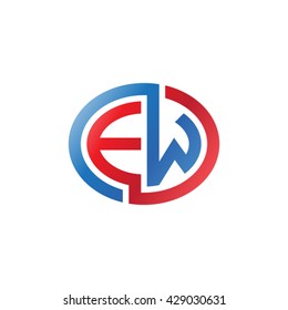 EW initial letters looping linked ellipse logo red blue