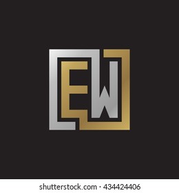 EW initial letters looping linked square elegant logo golden silver black background