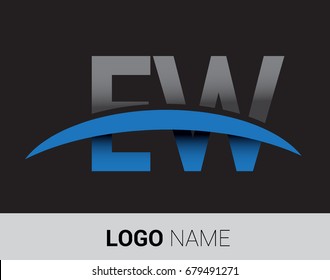 EW initial logo company name colored grey and blue swoosh design.