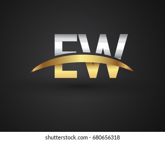 EW initial logo company name colored gold and silver swoosh design. vector logo for business and company identity.
