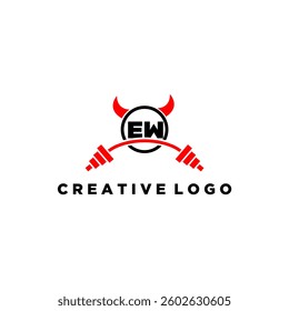 EW initial monogram for fitnes or gym logo with devil style design