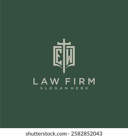 EW initial monogram for law firm with sword and shield logo image