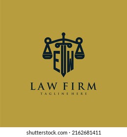 EW initial monogram for lawfirm logo with sword and scale