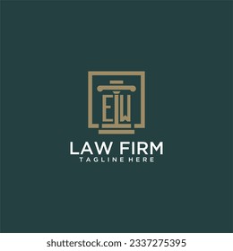 EW initial monogram logo for lawfirm with pillar design in creative square