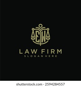 EW initial monogram logo for lawfirm with scale vector design