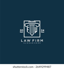 EW initial monogram logo for lawfirm with pillar design in creative square