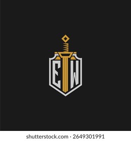 EW monograma inicial para imagem em estilo escudo e espada