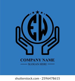 EW initials held within hands, symbolizing trust and protection. The circle represents unity, while stars highlight excellence and ambition.
