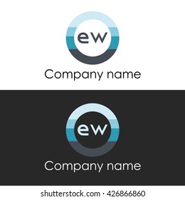 EW letter a circle shape icon logo white blue