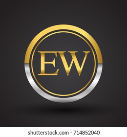 EW Letter logo in a circle, gold and silver colored. Vector design template elements for your business or company identity.