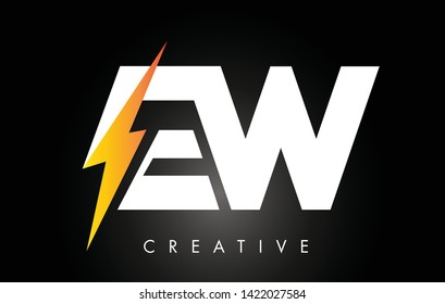 EW Letter Logo Design With Lighting Thunder Bolt. Electric Bolt Letter Logo Vector Illustration.