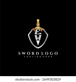EW carta monograma de luxo para escudo e espada estilo imagem