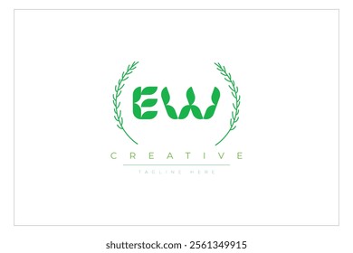 EW letters eco logo with leaf. Fresh nature and healthy leaf logo design.