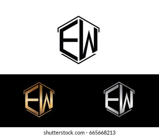 EW letters linked with hexagon shape logo