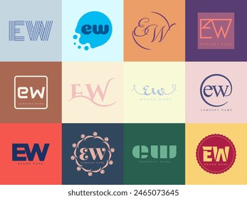 EW logo company template. Letter e and w logotype. Set different classic serif lettering and modern bold text with design elements. Initial font typography. Collection trendy business identity.