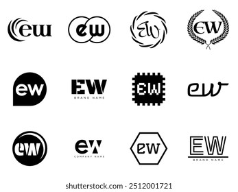 Modelo de empresa de logotipo EW. Letra e e logotipo w. Defina diferentes letras serifas clássicas e texto em negrito moderno com elementos de design. Tipografia inicial da fonte. Coleção de identidade de negócios na moda.