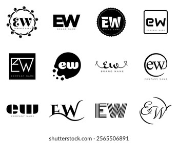 EW logo company template. Letter e and w logotype. Set different classic serif lettering and modern bold text with design elements. Initial font typography. Collection trendy business identity.