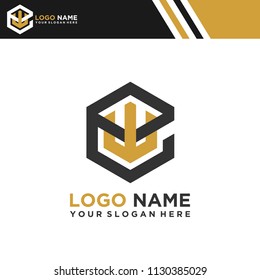 EW logo letter initial, Abstract polygonal Background Logo,