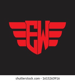 EW Logo monogram with emblem and wings element design template on red colors